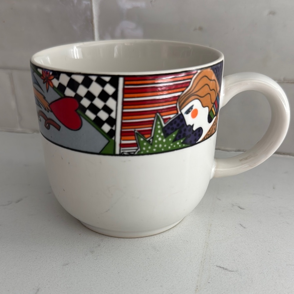 Vitromaster 1991 Metropolitan White Stoneware Mug with Eclectic Decorative Band